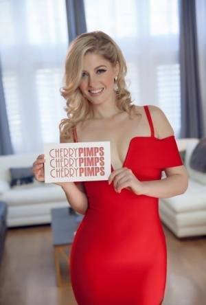 Cute blonde Charlotte Stokely celebrates a birthday with a cash gift on fanspics.com