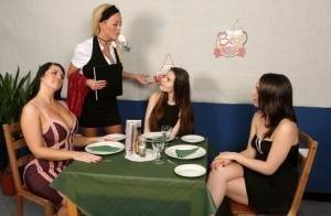 Girls lunch break turns into CFNM mealtime encounter in hot reverse gangbang on fanspics.com