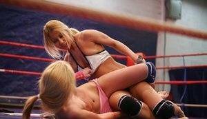 Nikky Thorne & Nataly Von clashing in the ring for lesbian catfight on fanspics.com