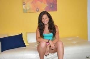 Amateur Latina babe Annika looks really gorgeous in white thongs on fanspics.com