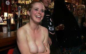 White girl has her asshole penetrated while being gangbanged in a bar on fanspics.com