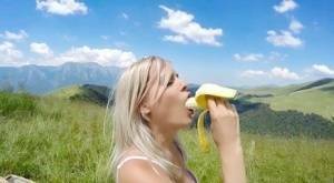 Blonde MILF Jasmine Rouge and her man friend fuck while hiking in high country on fanspics.com