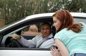 Young redhead Emma Evins wears jizz on her face after fucking inside an auto on fanspics.com