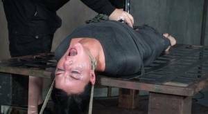 London River is mummified and tied down before being throat fucked in dungeon on fanspics.com