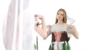 Young beauty Adel Bye dresses in an Oktoberfest outfit to greet her boyfriend on fanspics.com