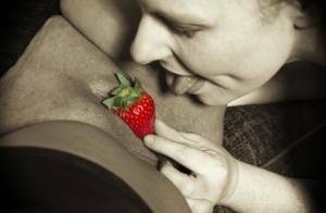 Mature lesbian Mollie Foxxx and her lover use strawberries during foreplay on fanspics.com