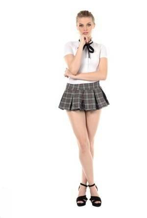 Leggy girl Sophie Sparks peels off her school uniform to masturbate on fanspics.com