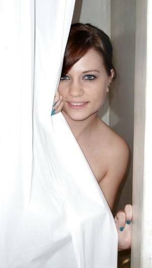 Sweet european amateur posing for a homemade photo in the shower on fanspics.com