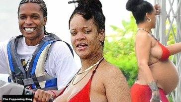 Pregnant Rihanna is Seen in a Red Bikini in Barbados - Barbados on fanspics.com