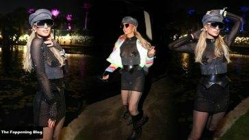 Braless Paris Hilton Arrives at the Neon Carnival Party During Coachella on fanspics.com