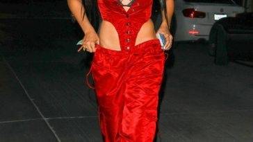 Tinashe Sizzles in a Red Ensemble Arriving at the W Magazine Event on fanspics.com