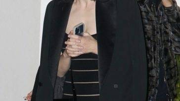 Braless Alexandra Daddario Leaves the Giorgio Armani Oscars Pre-party on fanspics.com