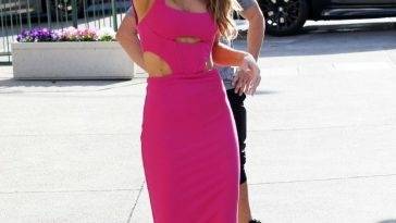 Chrishell Stause Looks Hot in a Pink Dress by Taking Pictures in WeHo on fanspics.com