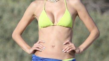 Alessandra Ambrosio Serves Up Beach Body in a Yellow Bikini While Out in Malibu on fanspics.com