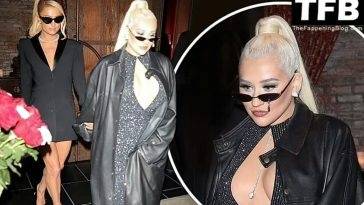 Christina Aguilera & Paris Hilton Hold Hands While Leaving Dinner at TAO on fanspics.com