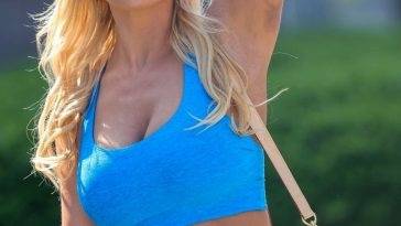 Busty Christine McGuinness Shows Off Extensive Bruising on Her Arms Looking Hot in a Blue Top on fanspics.com