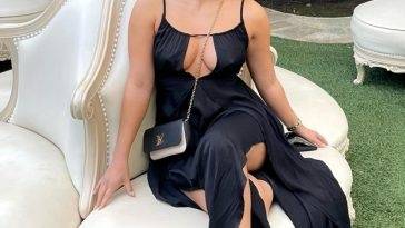 Francia Raisa Shows Her Pokies in a Black Dress on fanspics.com