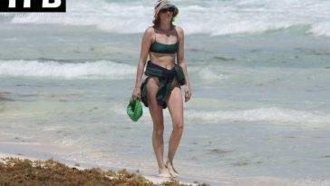 Elsa Hosk Looks Stunning in a Green Bikini on the Beach in Tulum on fanspics.com