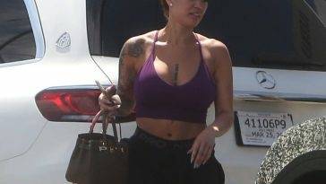 Telli Swift Shows Off Her Sexy Body in a Purple Top and Black Shorts in LA on fanspics.com