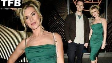 Sarah Jayne Dunn Looks Hot in a Green Dress Arriving at the Re-Launch of The Alchemist in Spinningfields on fanspics.com