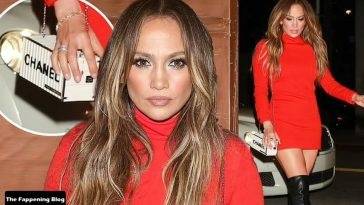 Jennifer Lopez Arrives in a Sexy Red Dress at Craig 19s on fanspics.com