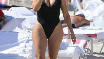 Larsa Pippen Rocks a Black Swimsuit For a Beach Day in Miami on fanspics.com