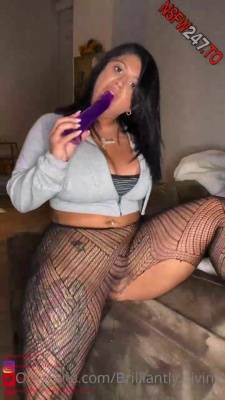 Brilliantly Divine fucks herself with purple dildo after giving a sloppy blowjob porn videos on fanspics.com