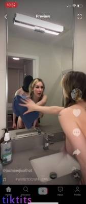 Maid in sexy lingerie rubs a mirror and imagines being fucked by some stranger for TikTok porn on fanspics.com