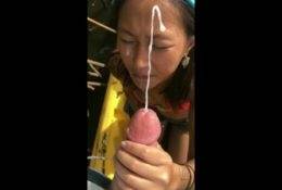 Tiny Asian gets covered in Cum on fanspics.com