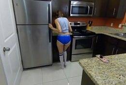 Mustache Guy started using her While Lexi Aaane cleaning Kitchen 23 min on fanspics.com