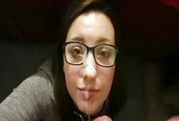 Girl with glasses drowning in cum after facial on fanspics.com