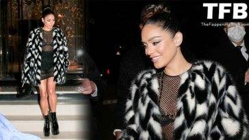 Vanessa Hudgens Flashes Her Bra in a See-Through Dress in Paris on fanspics.com