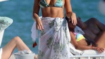 Brooks Nader Shows Off Her Sexy Body in a Green Bikini on the Beach in Miami on fanspics.com