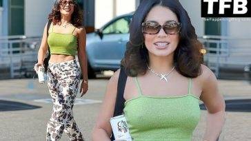 Braless Vanessa Hudgens Films a Promo Video For Her Beverage Company Cali Water in Beverly Hills on fanspics.com