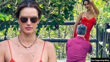 Alessandra Ambrosio Strikes a Pose for Richard Lee in a Red Dress on fanspics.com