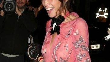 Alexa Chung Nipples in See Through Dress at London Fashion Week on fanspics.com