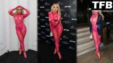 Tallia Storm Flaunts Her Sexy Figure in a See-Through Pink Bodysuit in London on fanspics.com