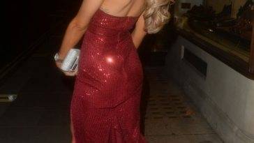 Aj Bunker Looks Sexy in a Red Dress in London on fanspics.com