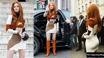 Madelaine Petsch Flaunts Her Pokies and Sexy Figure in a Tight Dress in Paris on fanspics.com