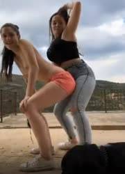 2 girls play on periscope in the street on fanspics.com