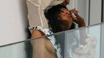 Ciara Sexy Underboobs On Her Hotel Balcony on fanspics.com