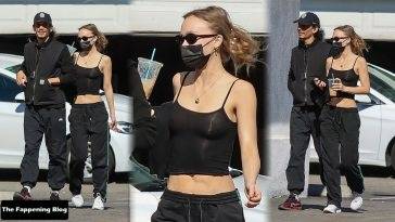 Braless Lily-Rose Depp and Her Boyfriend Yassine Stein Share Some PDA Before Getting Burgers on fanspics.com