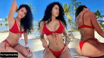Malu Trevejo Looks Hot in a Red Bikini on fanspics.com