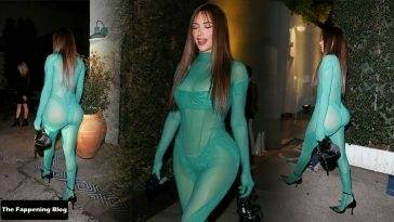 Stassie Karanikolaou Shows Off Her Curves in a Green Bodysuit as She Steps Out For a Party in LA on fanspics.com