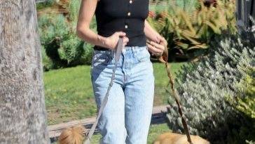 Braless Aubrey Plaza Takes Her Dogs Out For a Morning Walk on fanspics.com