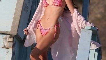 Manuela Perez Poses in a Sexy Pink Bikini on the Beach on fanspics.com