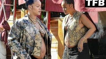 Rihanna Bares Her Sexy Boobs & Baby Bump For Lunch in Beverly Hills on fanspics.com