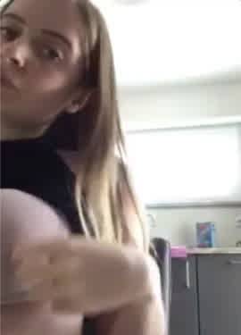 Teen teasing her titties in the kitchen on periscope on fanspics.com