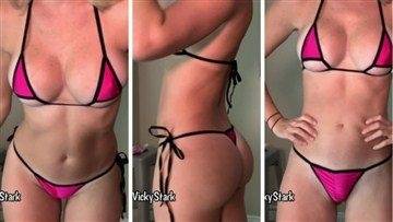 Vicky Stark Youtuber Hot Pink Micro Bikinis Try Video on fanspics.com