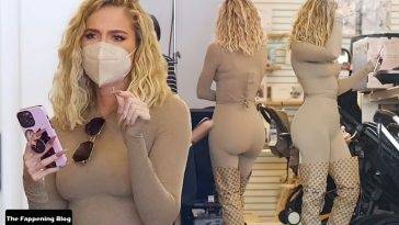 Khloe Kardashian Parades Her Sensational Figure in a Skintight Beige Ensemble in Sherman Oaks on fanspics.com